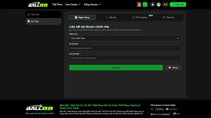 Tài khoản Ball88 cần được xác minh đầy đủ trước khi rút tiền